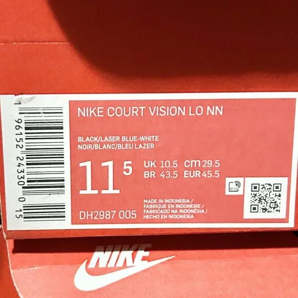 Nike Court Vision Low Next Nature “Black Laser Blue” Men’s Size 11.5-12 Sneakers - Picture 8 of 8